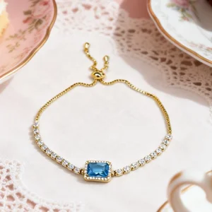 Ilona Fashion 14K Gold Plated Bracelets Square Diamond Copper Zircon Chain & Link Adjustable Bracelet Women's Gift