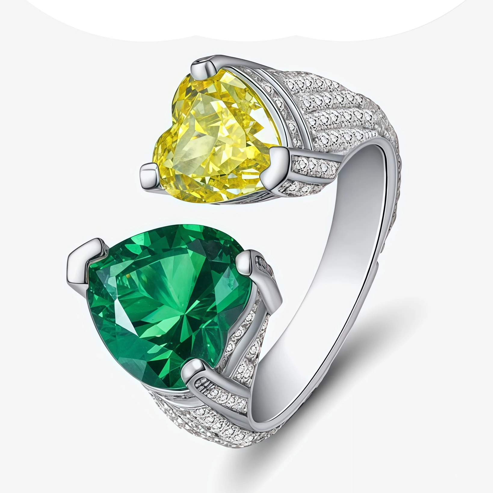 MUSHAN Jewelry Factory Adjustable Open 925 Sterling Silver Rings 4ct Heart Shape 8*8 Ice Flower Cut High Carbon Diamond Ring