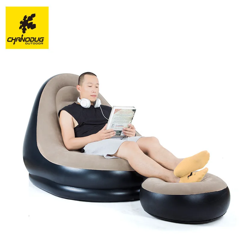 Pvc Flocked Air Lazy Sofa Chair With Ottoman Inflatable Lounge Chair