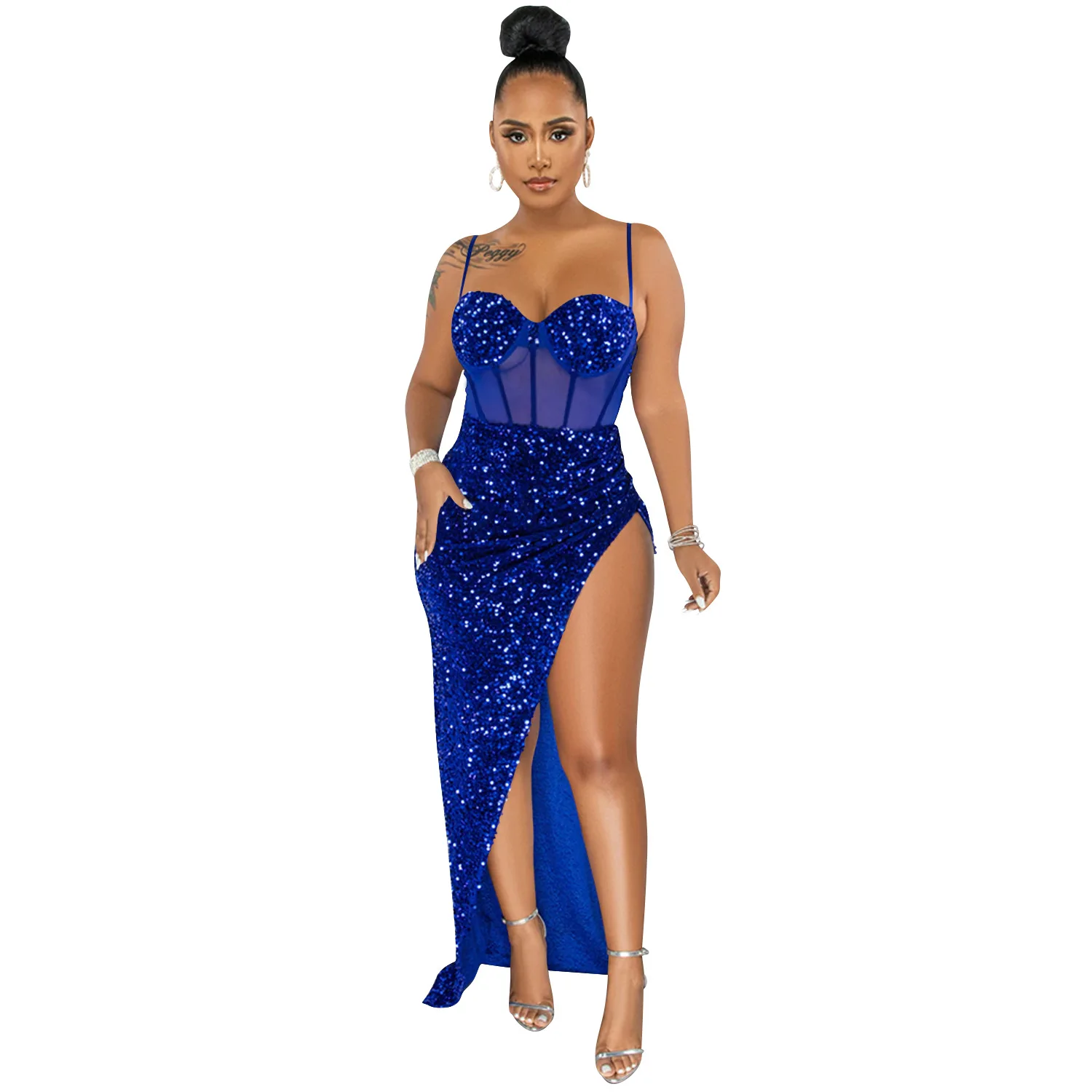 Ladies Sexy See-through Night Dresses for Woman Irregular Cut Club Long  Party Dress