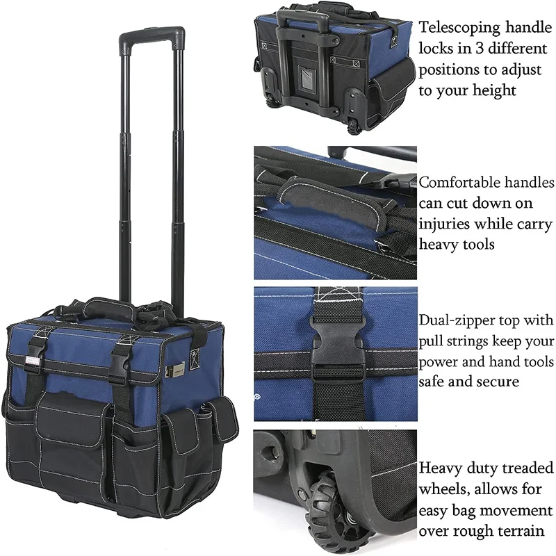 Large Capacity Portable Wheels Tool Tote Bag Waterproof Tool Storage ...