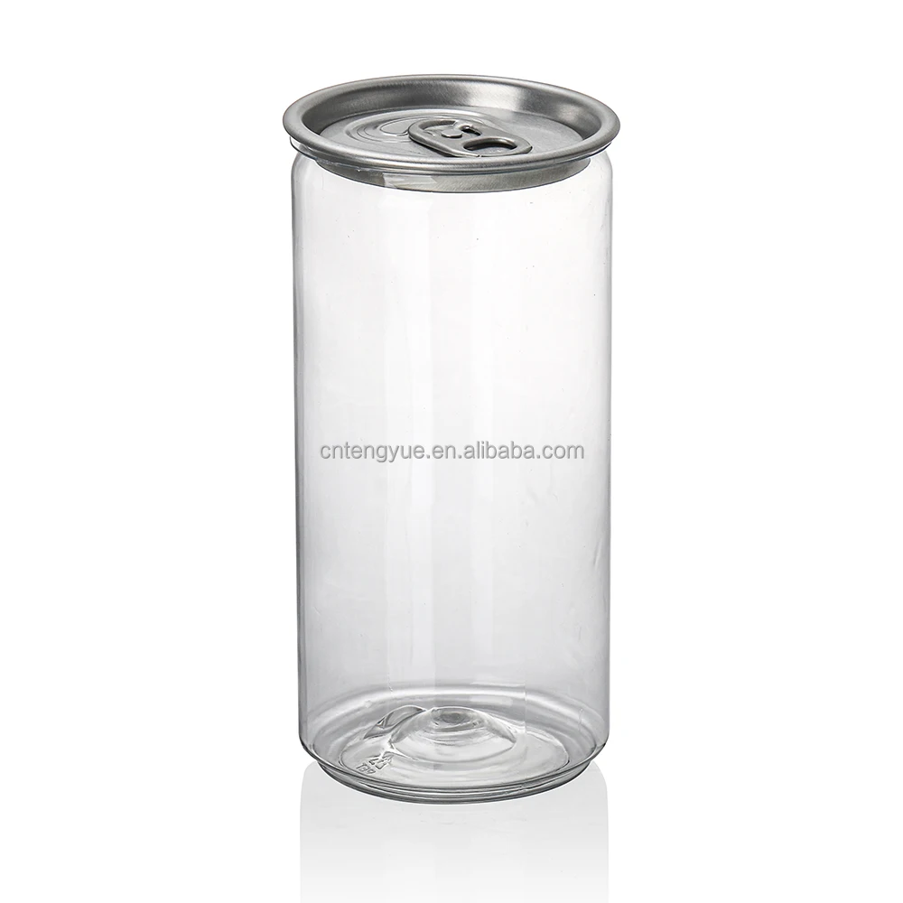 저렴한 도매 맞춤형 로고 PET 캔 250-700ML 식품 등급 투명 용기 (주스, 탄산음료용), 알루미늄 밀봉 뚜껑 포함 ...