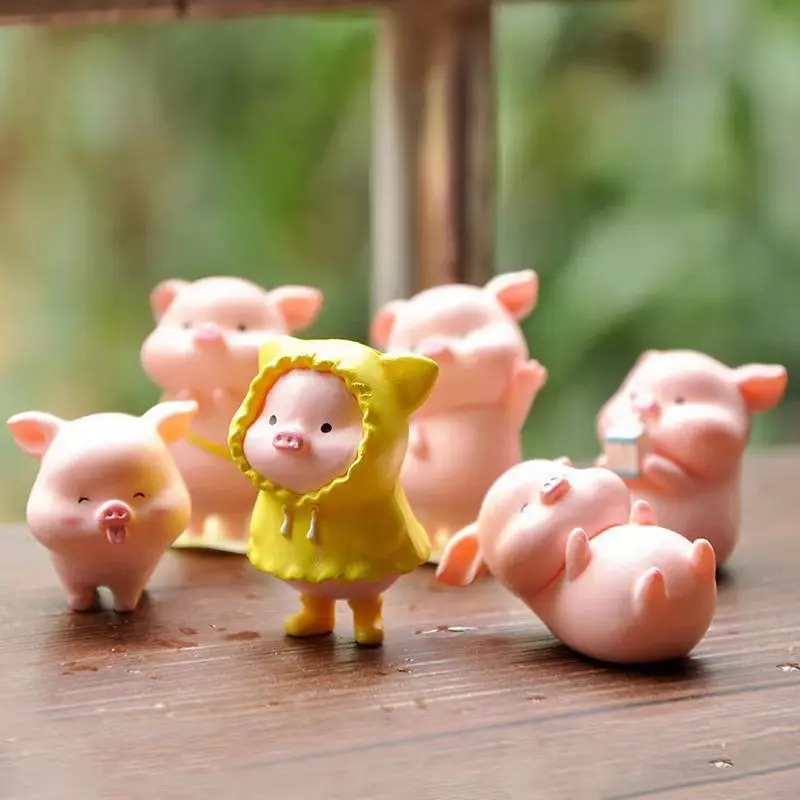 6 Pcs Mini Pigs Figurines Cute Pink Pig Family Toys Figures DIY Crafts for Fairy Garden Decoration Home Decorations
