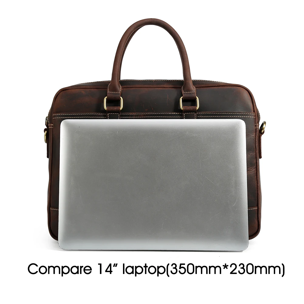 Custom Customization Brand Logo Design Style Men Handmade Men Crazy Horse Genuine Leather Bags Full Grain Cowhide Briefcase