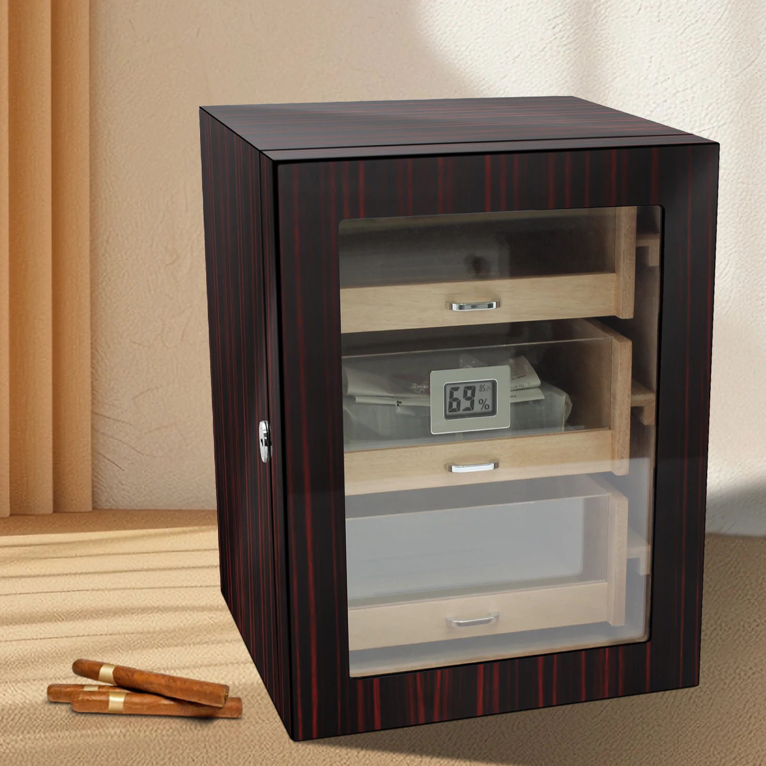 3 Drawers Made in China Custom Cabinet Cigar Humidor Acrylic Drawer