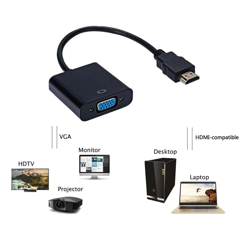La Couleur Noire Adaptateur HD 1080P Compatible HDMI Vers VGA, Sortie - Foto 5