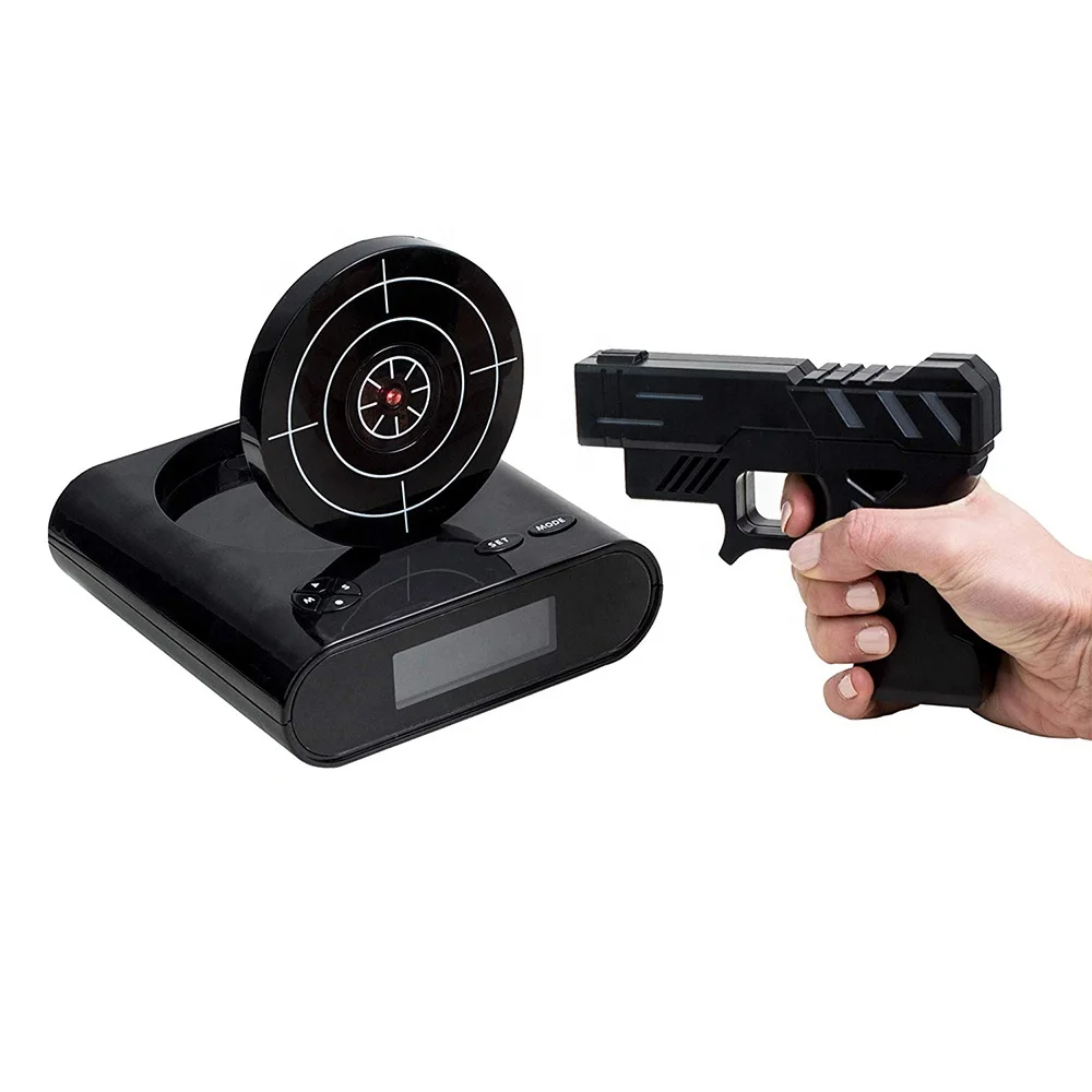 Gun Shooting Target Alarm Clock Infrared Laser Projector Desk LED Digital Display Funny Alarm Clock Creative Student Child Gift
