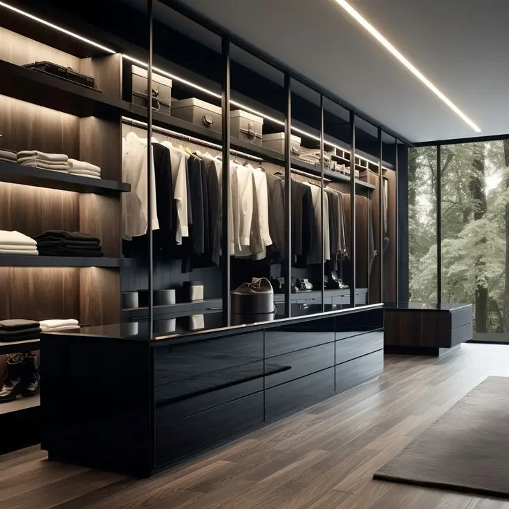 DBM Custom Design Black Color High Glossy Lacquer Wardrobe Dark Style Walk-in Closet