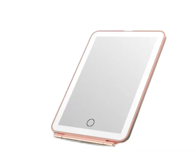 Portable Foldable LED Lighted Cosmetic Mirror Mini IPad Style Desktop Makeup Mirror Square Travel Tabletop Makeup Vanity