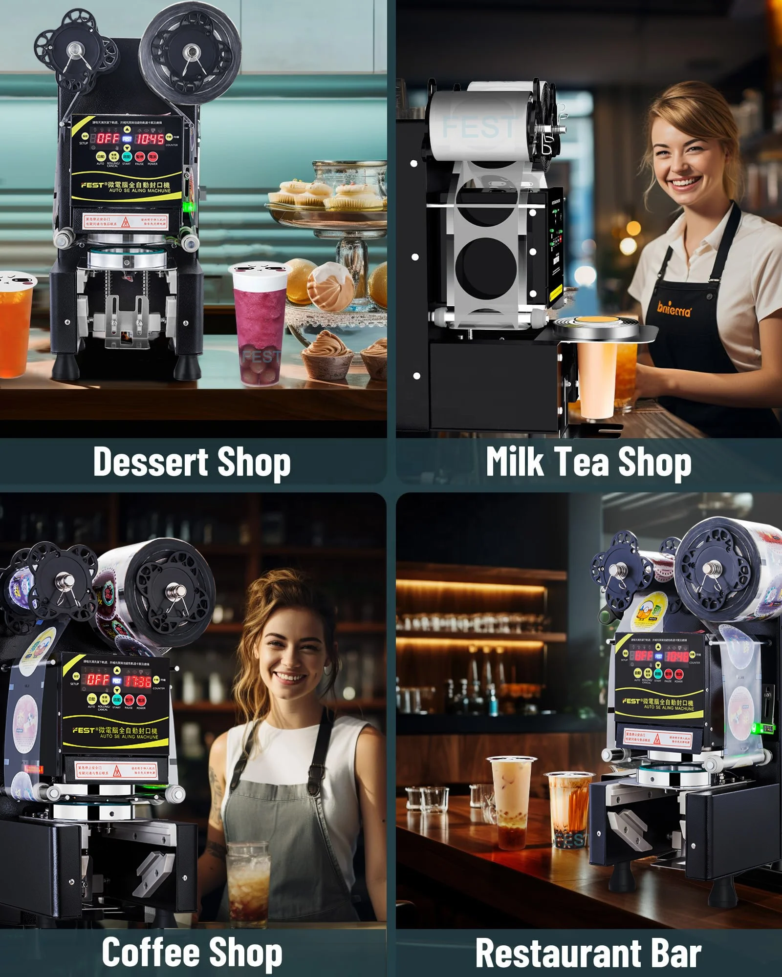 FEST Fully Automatic Paper Milk Tea Coffee Yogurt Juice Boba Bubble Tea Cup Filling and Sealing Machine Automatic