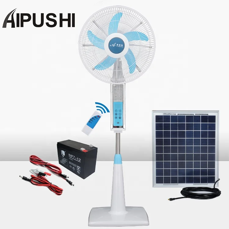 Solar  DC 12 Volt  Electric Battery  Fan AC DC Adapter Rechargeable Stand Fan With USB Port  Have LED Light Inside Battery Panel