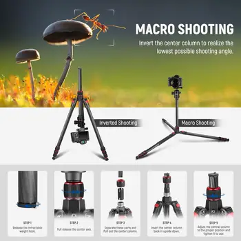 NEEWER 66"/168cm Carbon Fiber Tripod for Camera with 360° Panorama Ball Head, 1/4" Arca QR Plate, Portable Bag, Compact Travel detail image