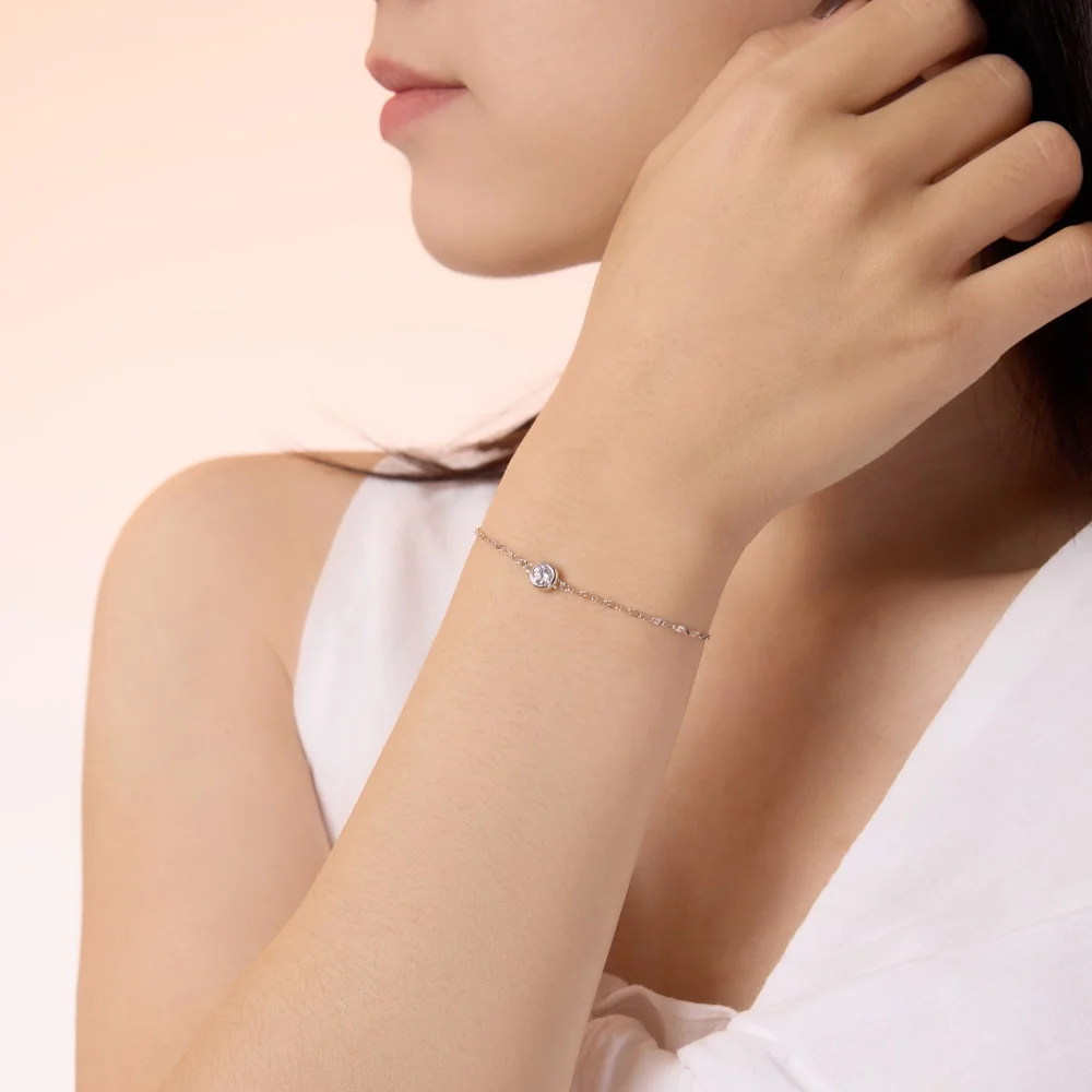 KAKODIY Exquisite Simple Design Jewelry 925 Sterling Silver Rhodium Plated 18K Gold Plated Lip Chain Round 5A Zirconia Pendant Bracelet Women detail 3