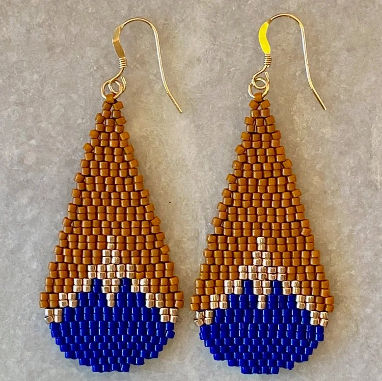 Miyuki Seed Bead Earrings. Handmade Gold and Black Beaded Earrings