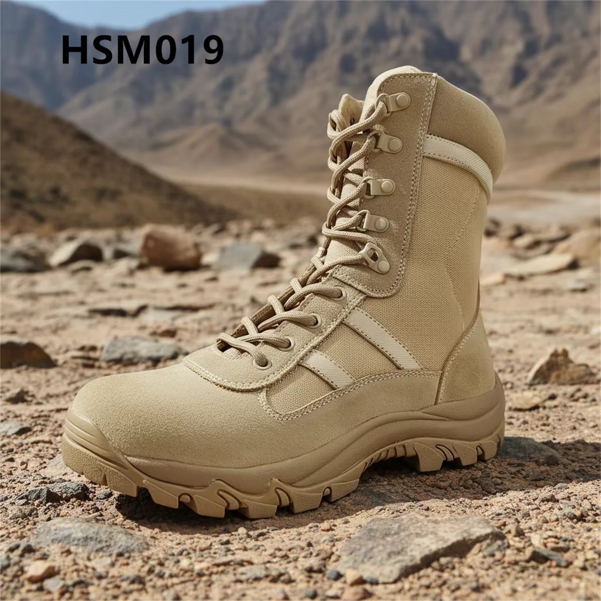 LXG,Geological Survey Classic 8'' Sand Combat Boots with Reflective Strip High-rebound Outsole Desert Storm Boots HSM019