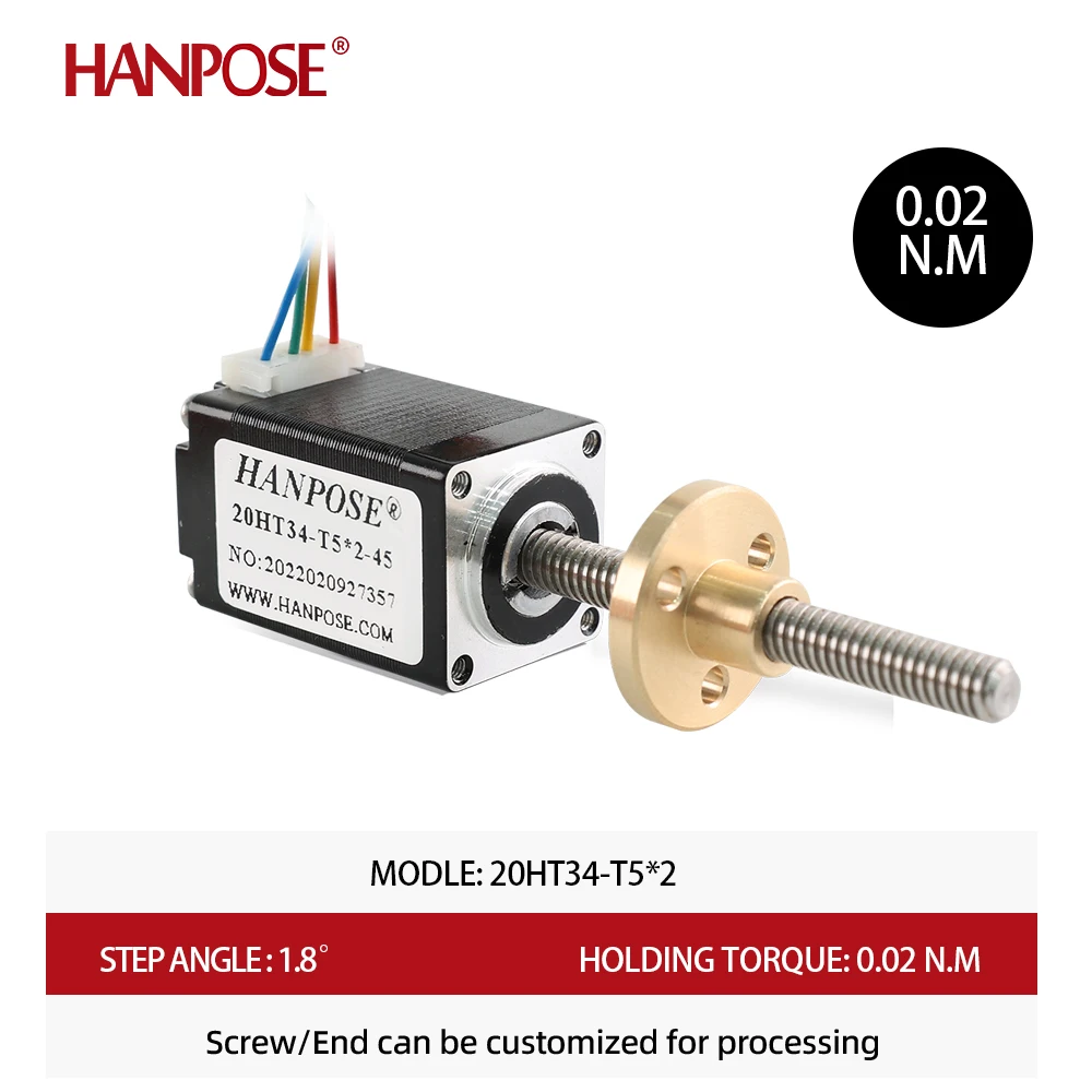 HANPOSE Nema 8 Stepper Motor T5 Screw 0.8A 0.021N.M 20HT34-T5*2 -100MM for  CNC 3D Printer Screw Trapezoid Nema 8 Mini Motor