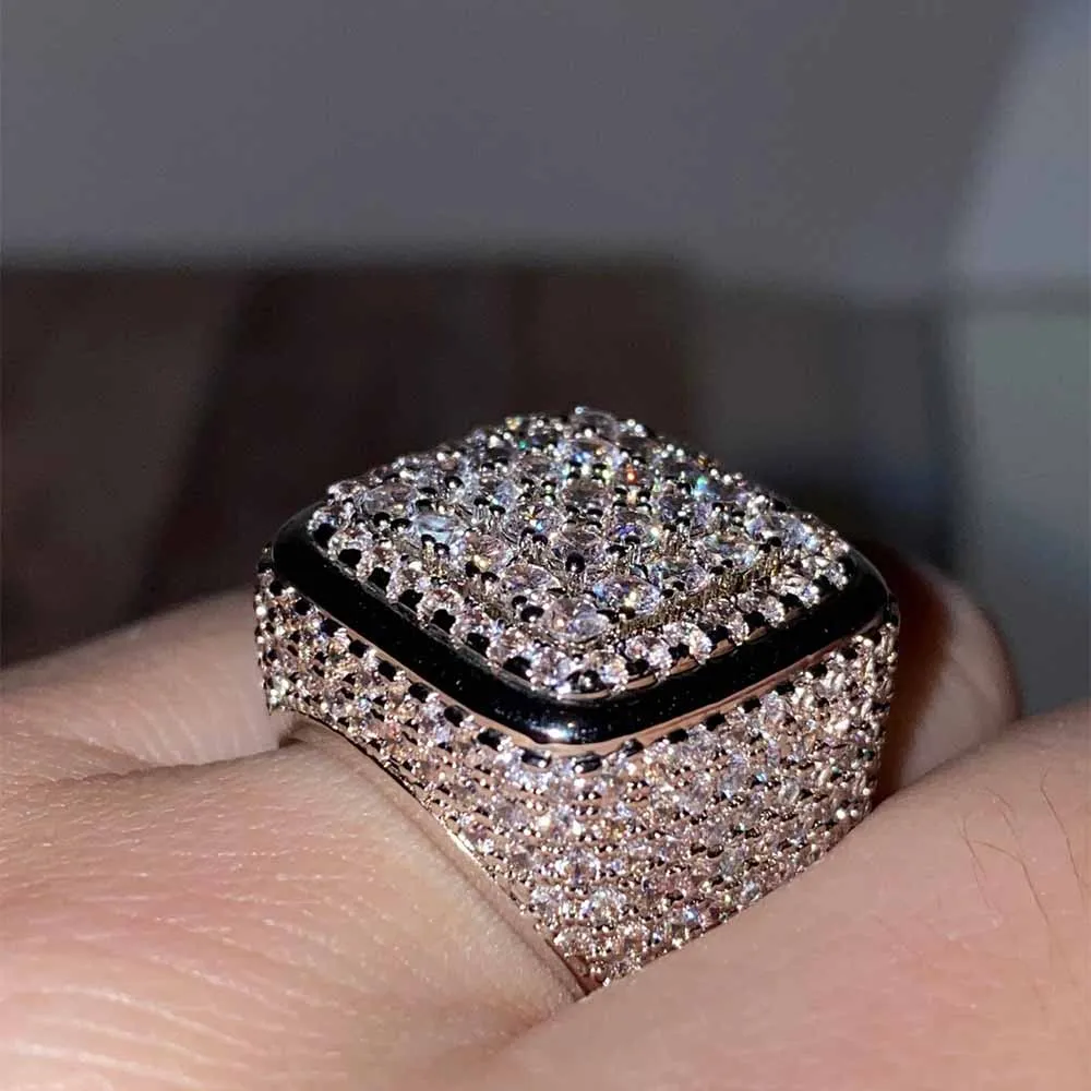 Fashion Silver Gold Plated Clear Zircon Cz Iced Out Hip Hop Jewelry Ring