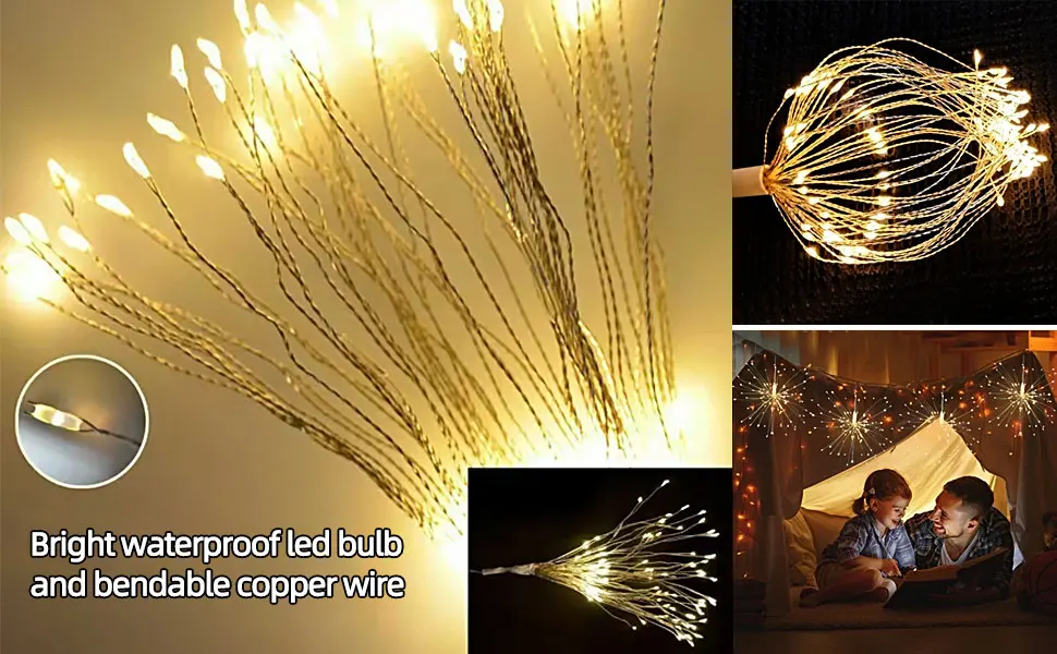 Firework Lights LED Starburst String Lights 8 Mode 200 LED Fairy Light Battery Operated with Remote  for Indoor Wedding Party