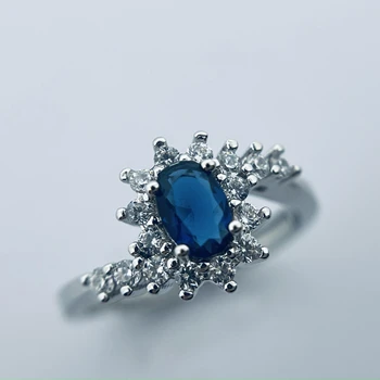 Sgarit Custom Jewellery Ring 18K Gold Round Swiss Blue Topaz Natural Gemstone Big Stone Ring Women