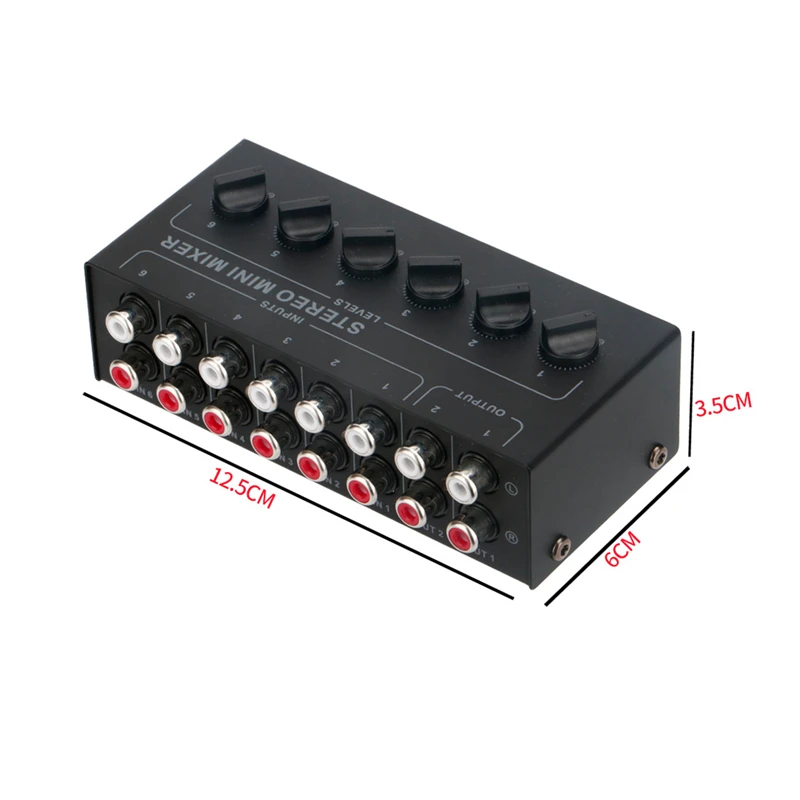 Seprendi CX600 Mini 6 Channel Passive Stereo Mixer - RCA Audio Mixer, 6 In 2 Out, No Power Needed