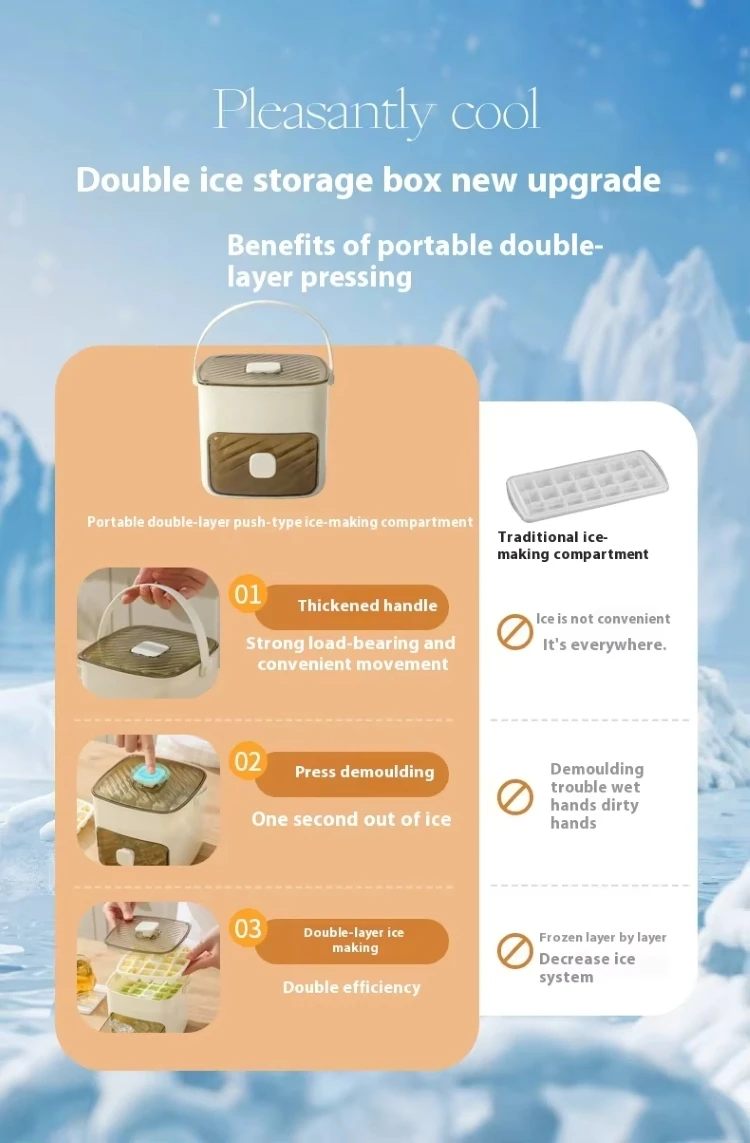 New Large Capacity Food Grade Ice Box Ice Bucket Double-Layer Pressed Ice Cube Mold with Handle Drawer