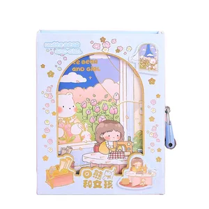 Little Girl and White Bear  Factory Cute  Notebook Souvenir Gift Box Travel Journal Diary with Lock