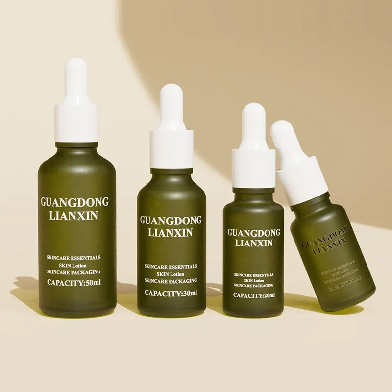 5ml 10ml 15ml 20ml 30 ml Green Skin Care Cosmetics Dropper Glass Bottle Vitamin C Skincare Bottle Frosted Empty 1oz Glass Vial