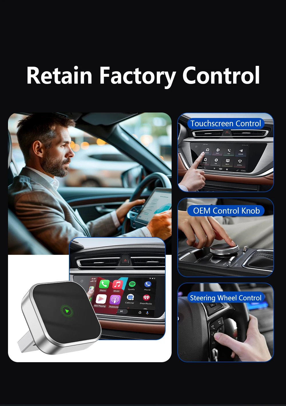 Automatic Connection Wireless CarPlay Adapter - 2 in 1 Plug and Play Smart Box for Cars
