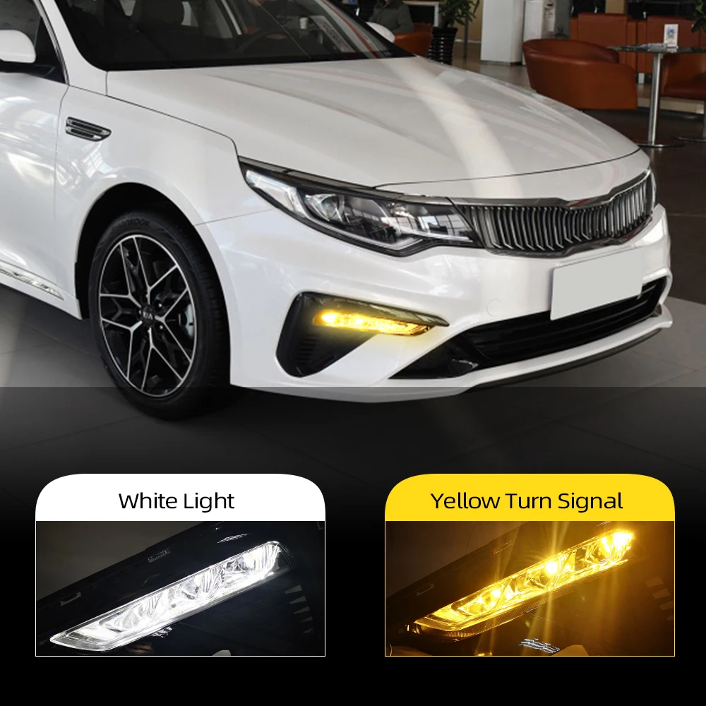車の点滅1ペアLEDデイタイムランニングライトKiaOptimaK5 2019 2020 DRL、黄色のターンシグナルフロントフォグライト Car Flashing 1 Pair