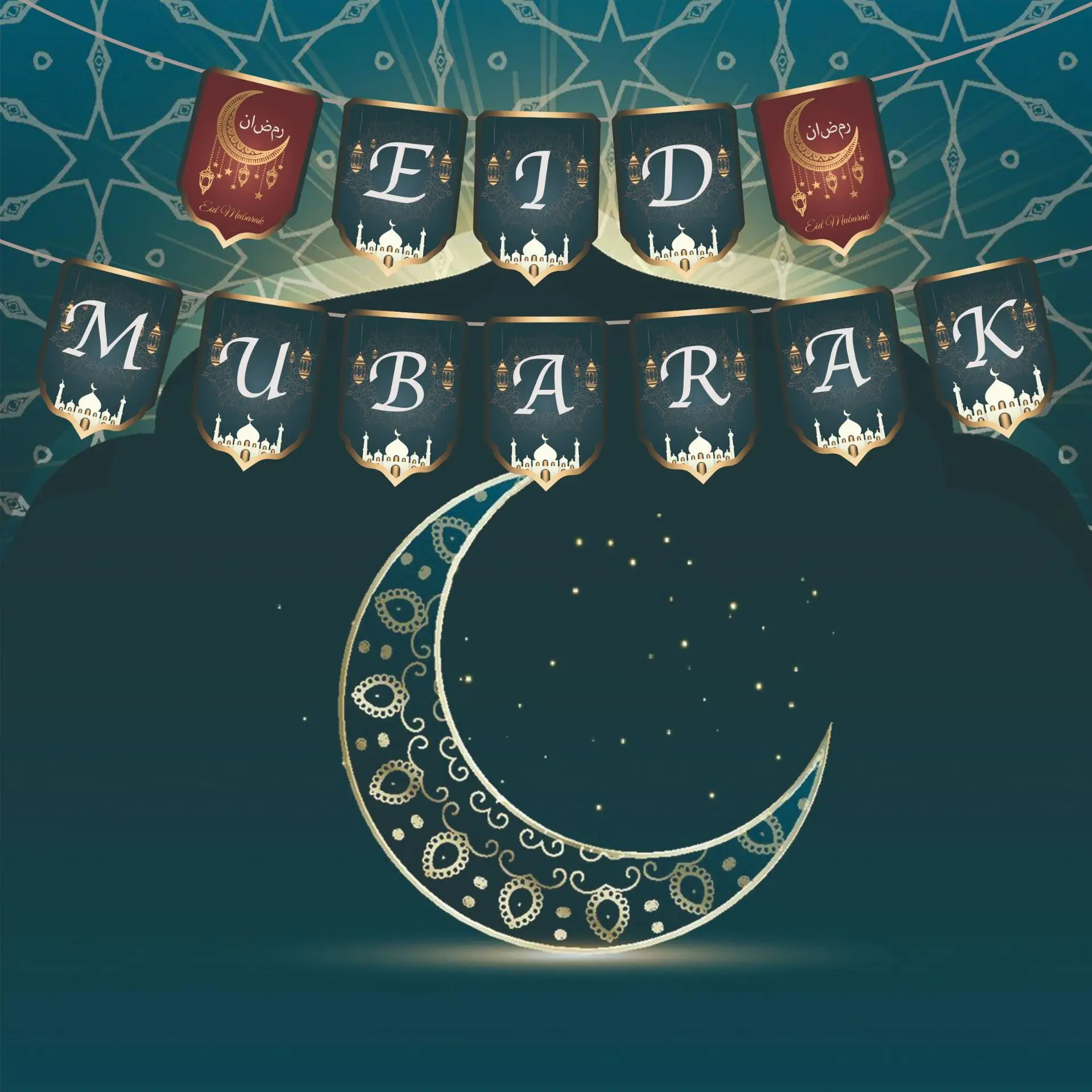 eid mubarak party decoration pull flag custom color printing