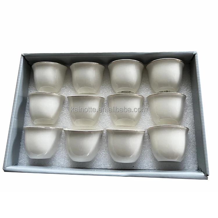 Custom Printed Design Gold Sliver Rim Tea Cups Wholesale 80cc White ...