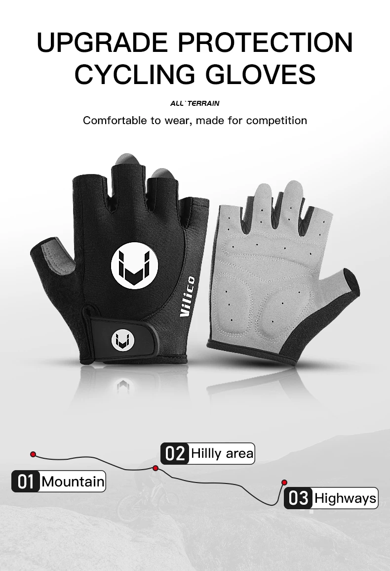 Custom Wholesale Half Finger Cycling Gloves Breathable Shockabsorbing