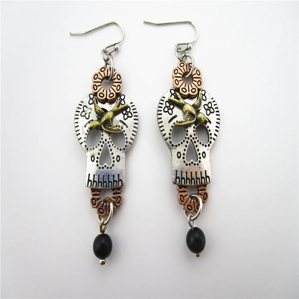 Wholesale Halloween Synthetic Howlite Skull Dangle Earrings - Pandahall.com