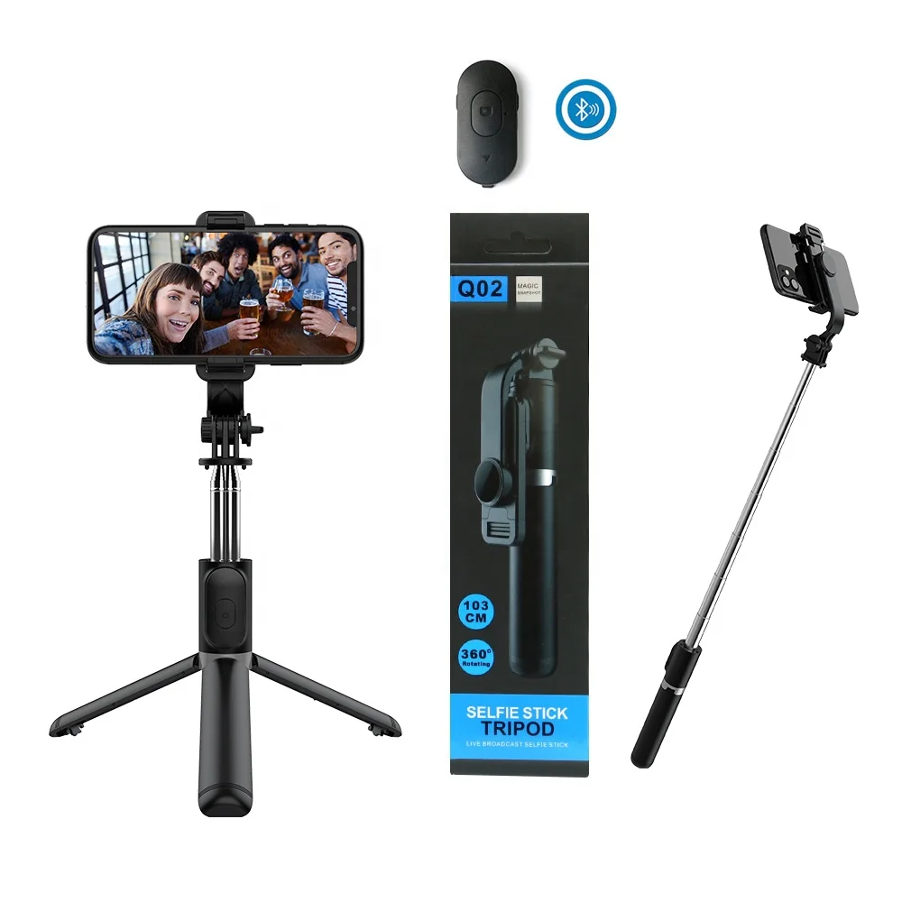 Drop Shipping Q02 Selfie Stick with Wireless Shutter 360 Rotation  Extendable Tripod for Mobile Phone Live Streaming