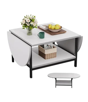White Coffee table Modern extended coffee table with storage in living room 2 Unique center table with two folding panels
