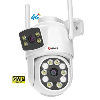 4G Sim Card 6MP Solar Cctv Camera Dual Lens Dual Screen Ai Human Auto Tracking Wireless CCTV Outdoor Wifi Ptz Camera