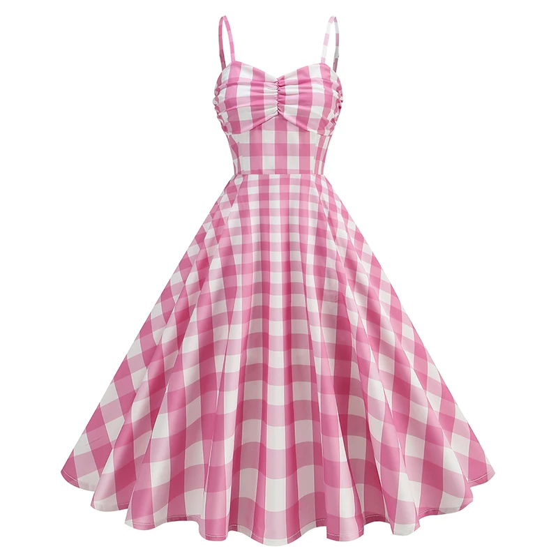 Retro Summer Dress Women Robe Swing Spaghetti Straps Plaid Backless 50S 60S  Vintage Pinup Rockabilly Dress| Alibaba.com