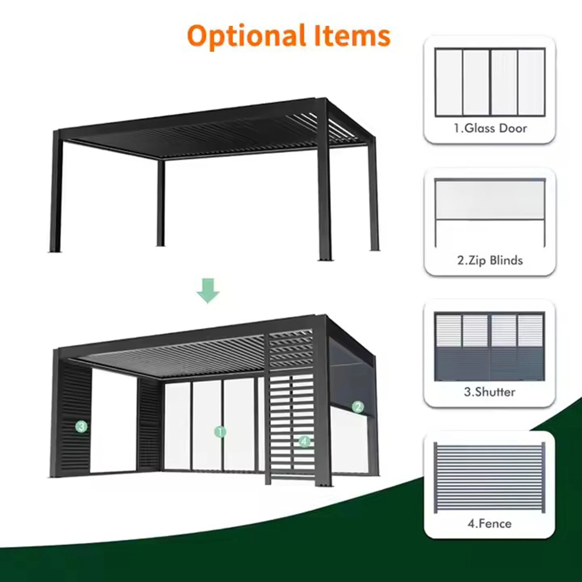 Customizable Bioclimatic Aluminum Louvered Pergola Gazebo Pavilion Motorised Automatic Outdoor Kitchen for Patio Backyard