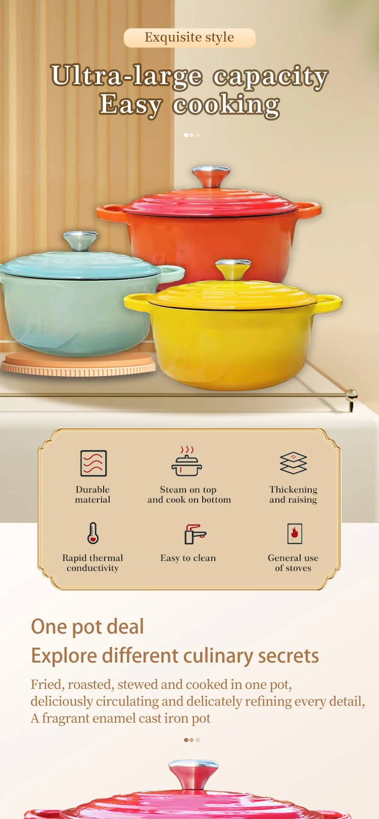 Hot Selling Oval Shape New Arrivals Enamel Stew Pot Cast Iron Cookware