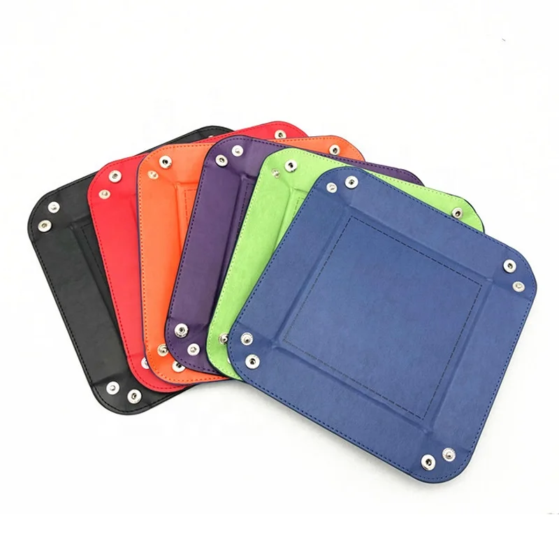1 PCS Desktop Foldable Dice Plate Square Tray PU Leather Storage Box Decorative 