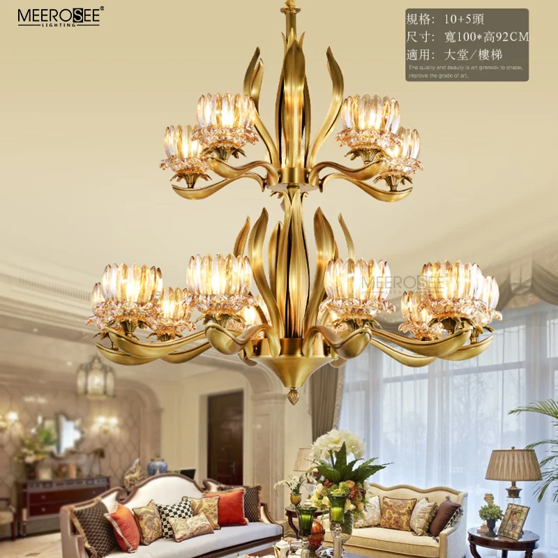 MEEROSEE Custom Made Design Copper Chandelier Glass Chandelier Light Brass Lighting Fixture MD83093