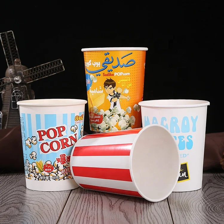 Custom disposable printed popcorn paper packaging box for cinema,Disposable customised paper popcorn bucket,paper popcorn box supplier