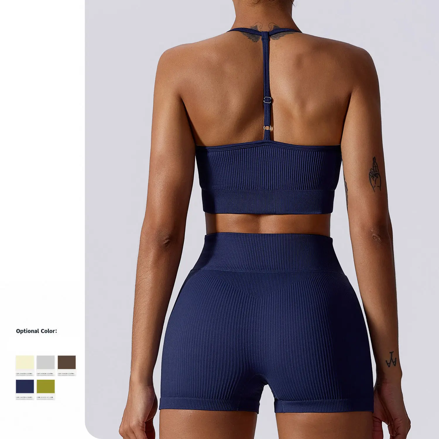 Однотонный спортивный комплект из 2 предметов с бюстгальтером и леггинсами Женский бесшовный для фитнеса высокой талией бега йоги