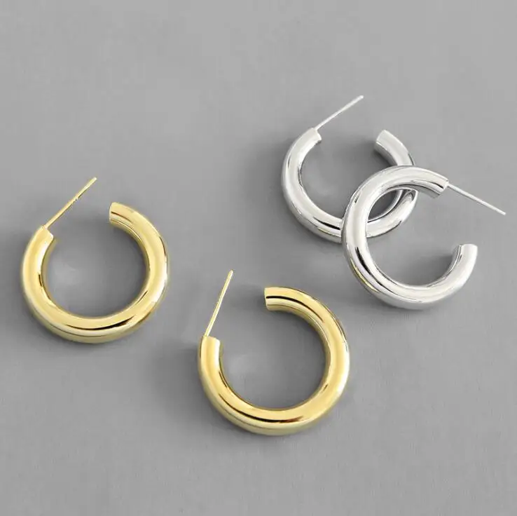 Thick Silver Hoops Creole Earrings Gold Hoops Chunky 