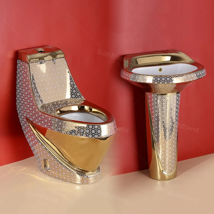 Chaozhou factory toilet bowl gold color Luxury sanitary ware bathroom