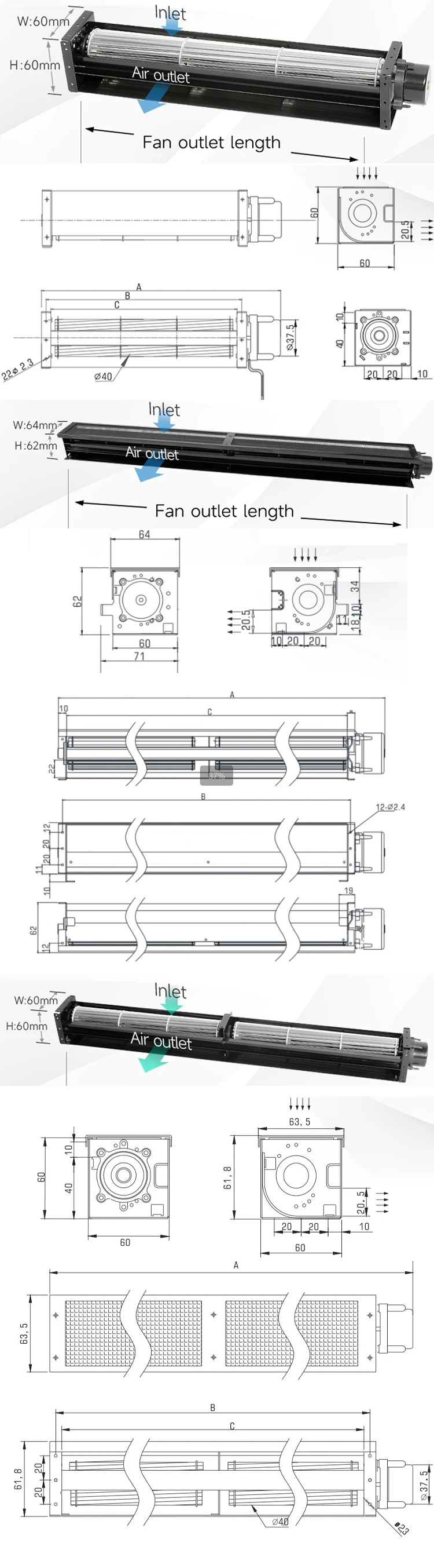 Air Curtain, 40mm, 50mm, Tangential, 12V - detail 22