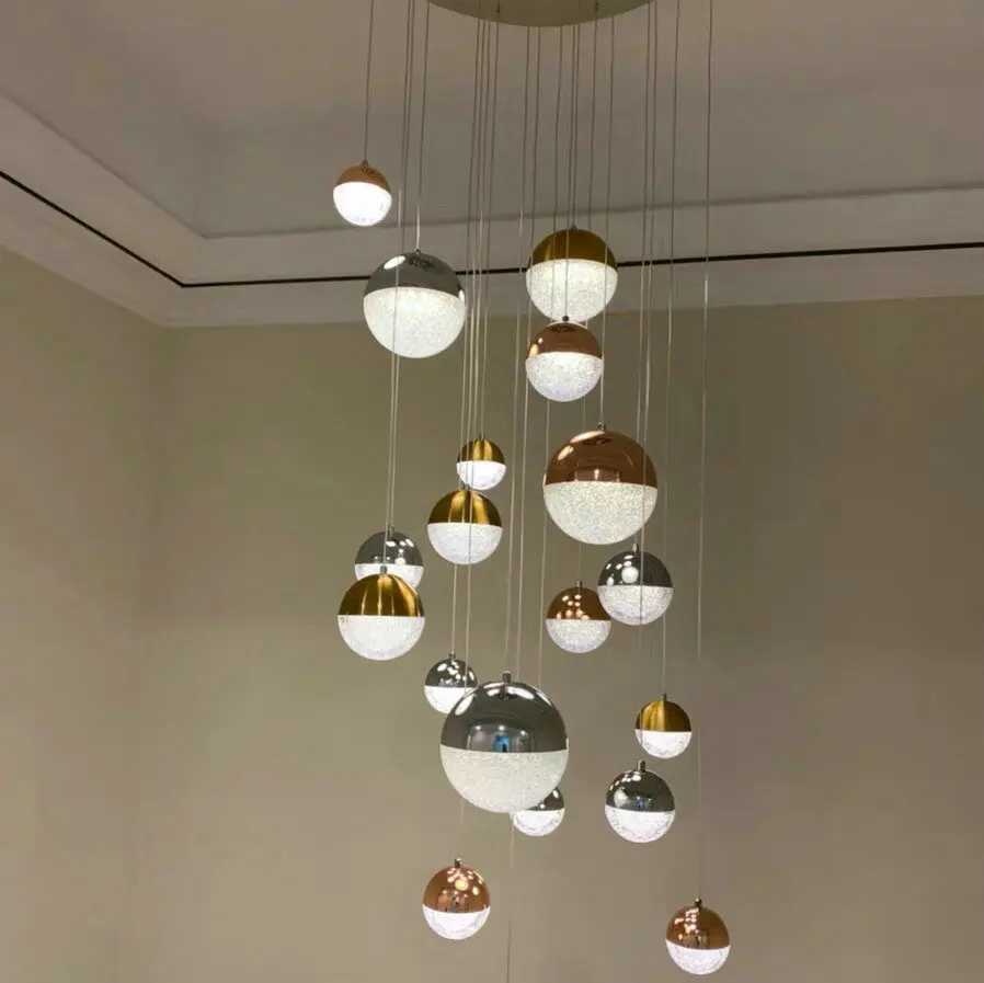 Factory Sales Nordic Luxury Style LED Pendant Lamps Acrylic Crystal Balls Chandelier for Staircase