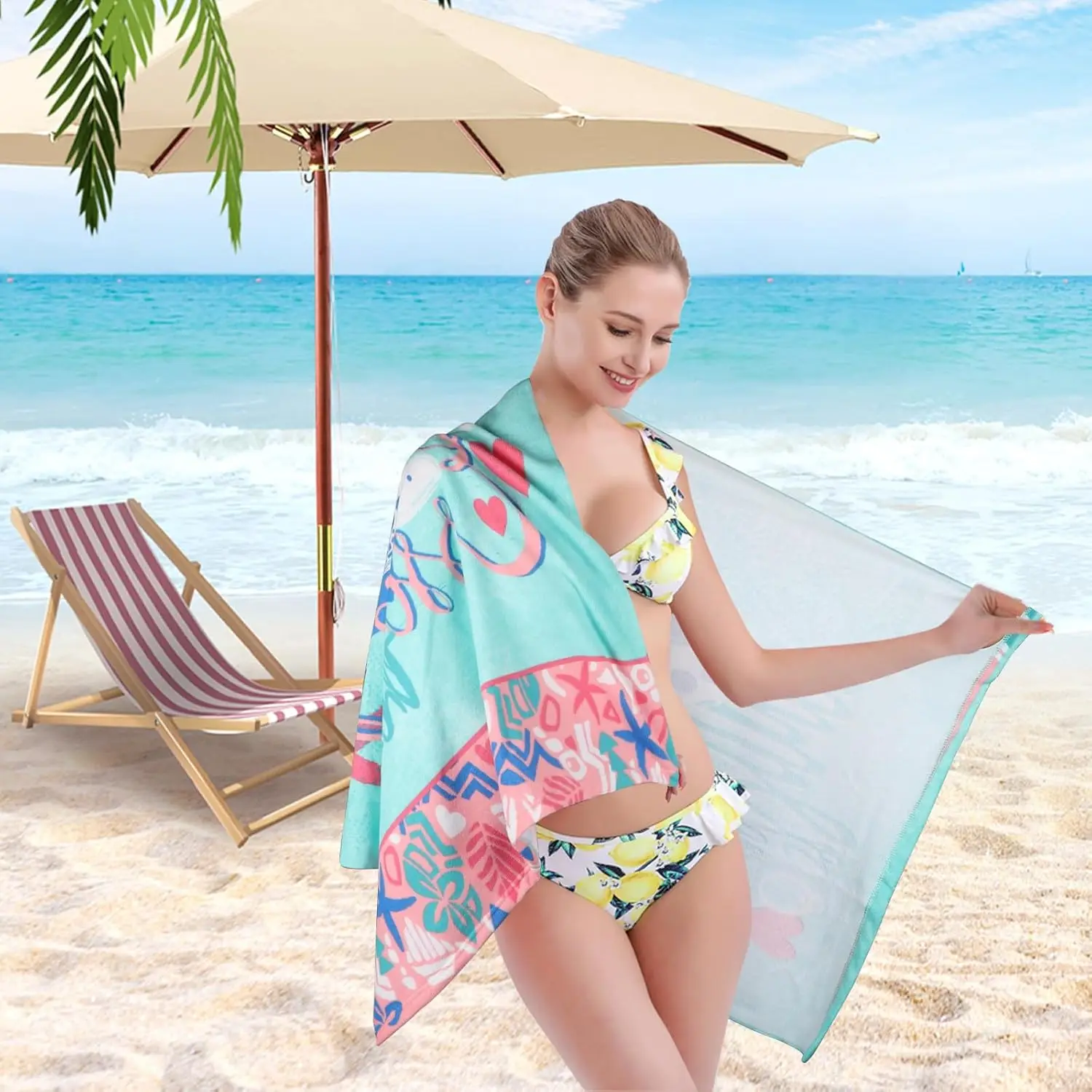 Wholesale Custom Lightweight Striped Microfiber Beach Towels Sand-Free Digital Sublimated Personalized Logo Design supplier