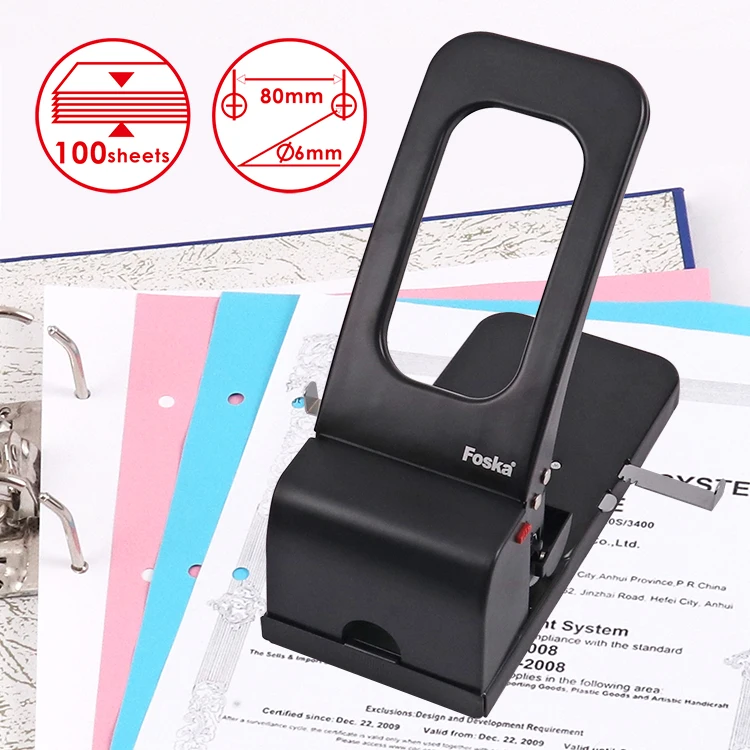 Foska Fast Punching and Clean Cuts Labor Saving Lever Structure Large Metal Paper Puncher With Metal Paper Guide