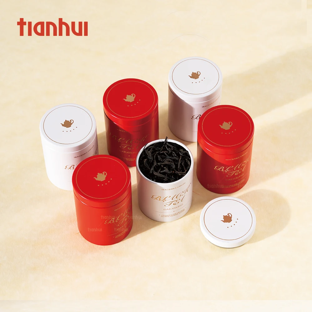 Tarros metálicos redondos mini Tianhui para envasado de té suelto, matcha y especias